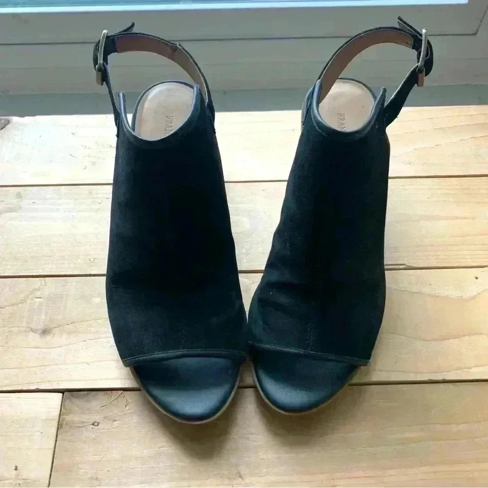 Franco Fortini black peep toe strap back heel booties